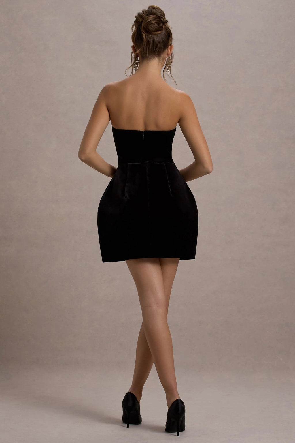 Naia | Black Velvet Embellished Bandeau Mini Dress
