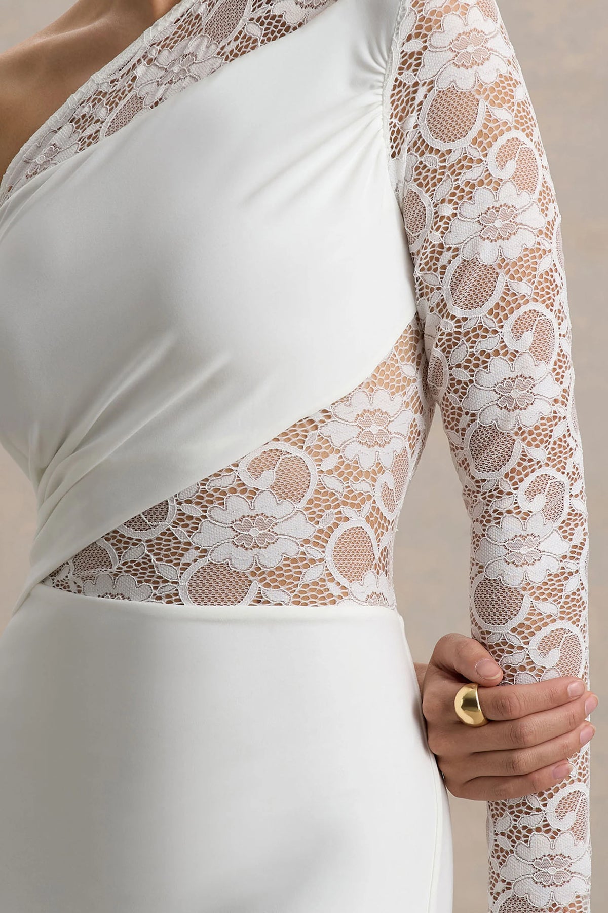 Moonlight | White Asymmetric Maxi Dress With Lace Detailing