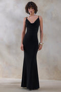 Iridessa | Black Plunge-Neck Maxi Dress