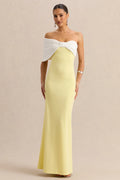 Agatha | Lemon & White Bow Bardot-Neck Maxi Dress