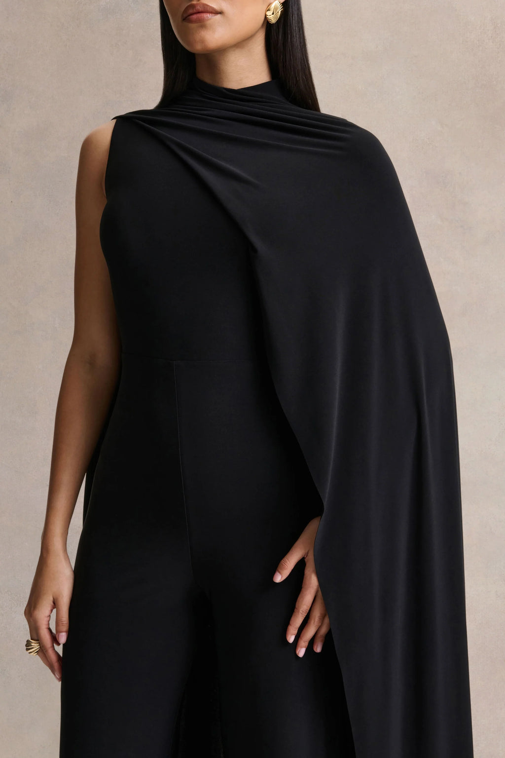 Seema | Black High-Neck Jumpsuit With Cape