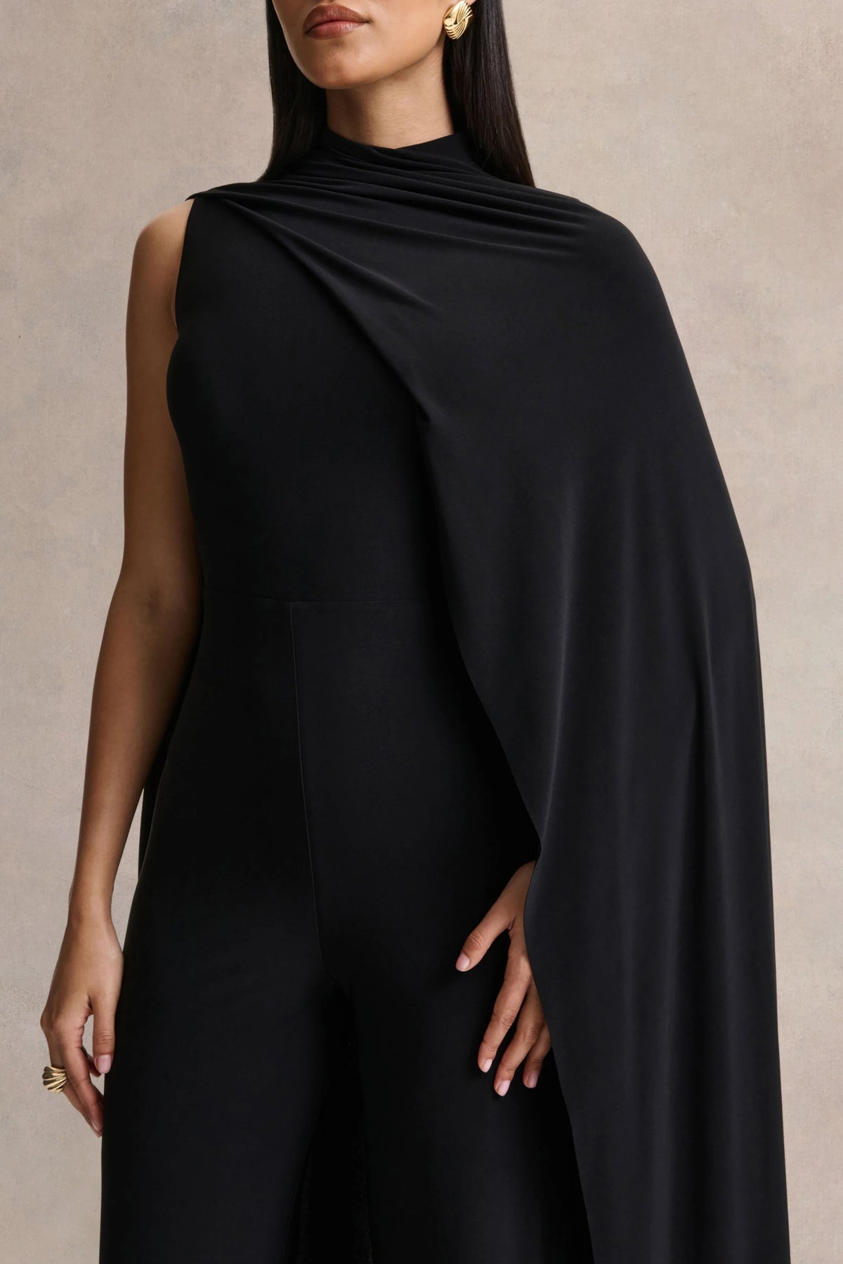 Seema | Black High-Neck Jumpsuit With Cape