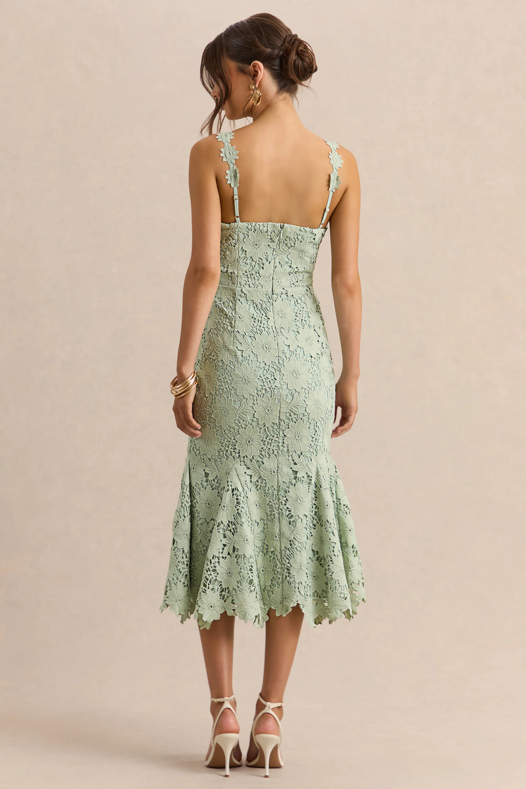 Melia | Sage Lace Scoop-Neck Midi Dress