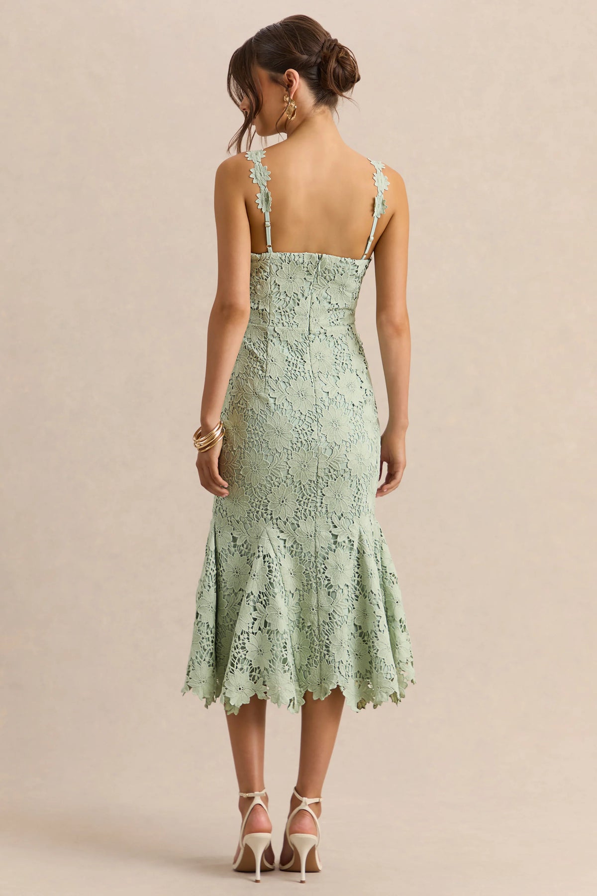 Melia | Sage Lace Scoop-Neck Midi Dress