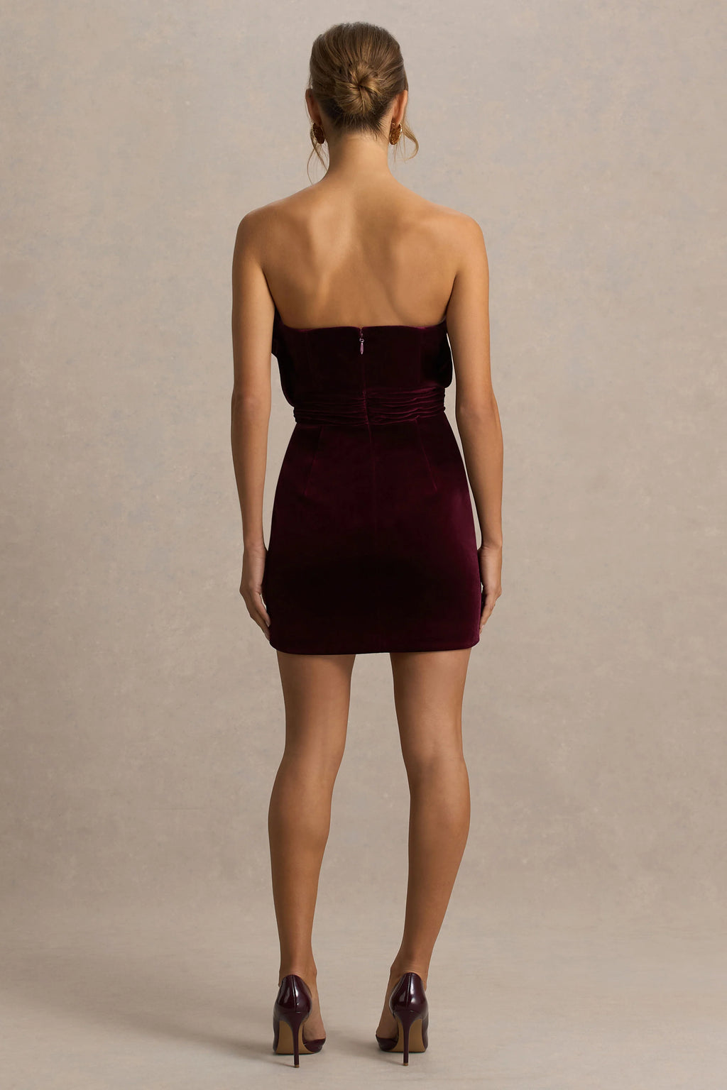Polly | Burgundy Velvet Ruffled Strapless Mini Dress
