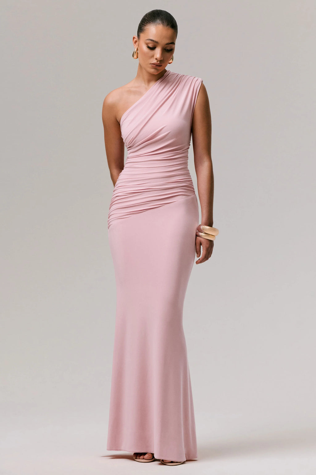 Mardi | Pink Asymmetric Maxi Dress With Ruching
