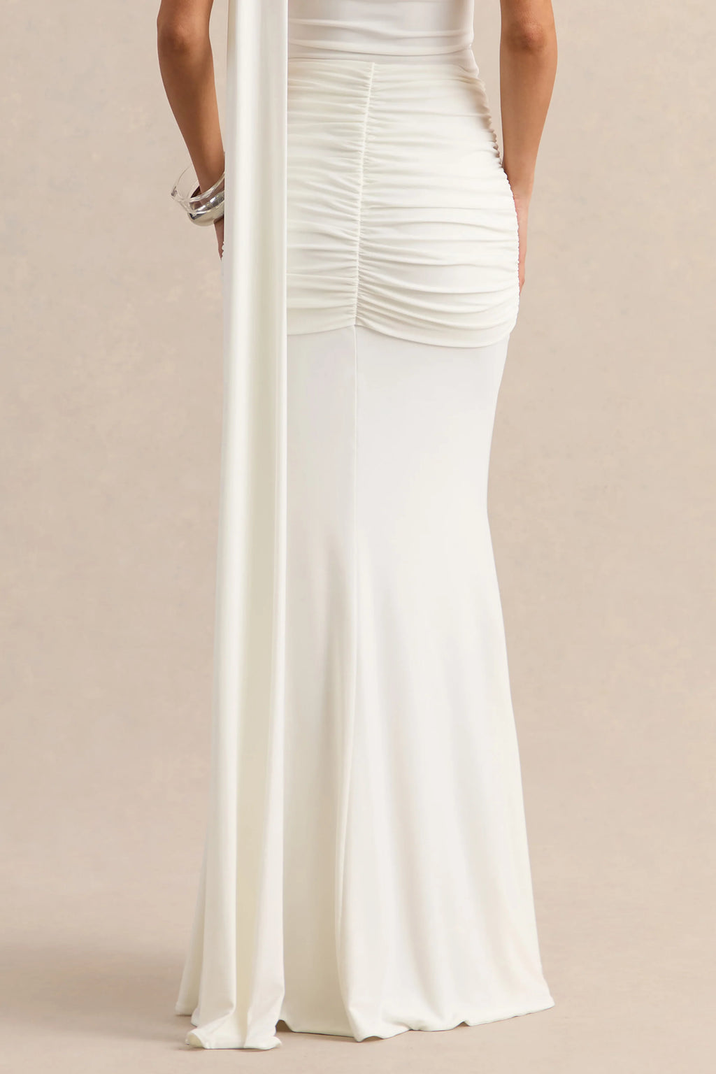 Eowyn | White Ruched Maxi Skirt With Front Split