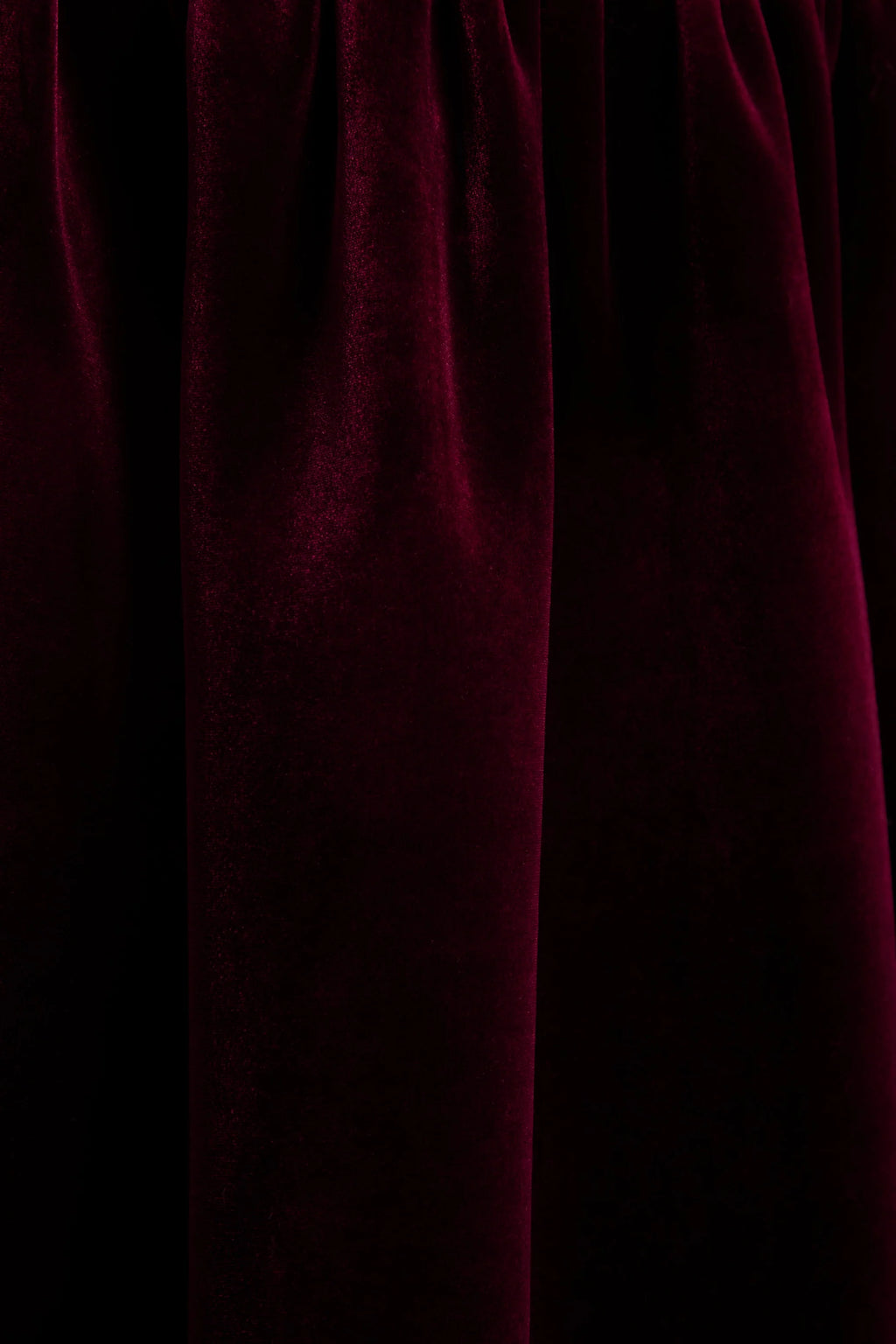 Violetta | Burgundy Velvet Bandeau Midi Dress With Drop-Waist And Gathered Skirt