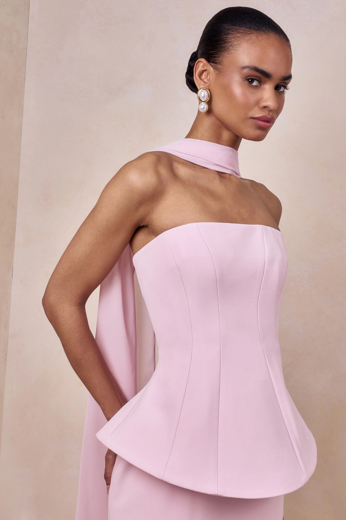 Farron | Light Pink Bandeau Corset Maxi Dress