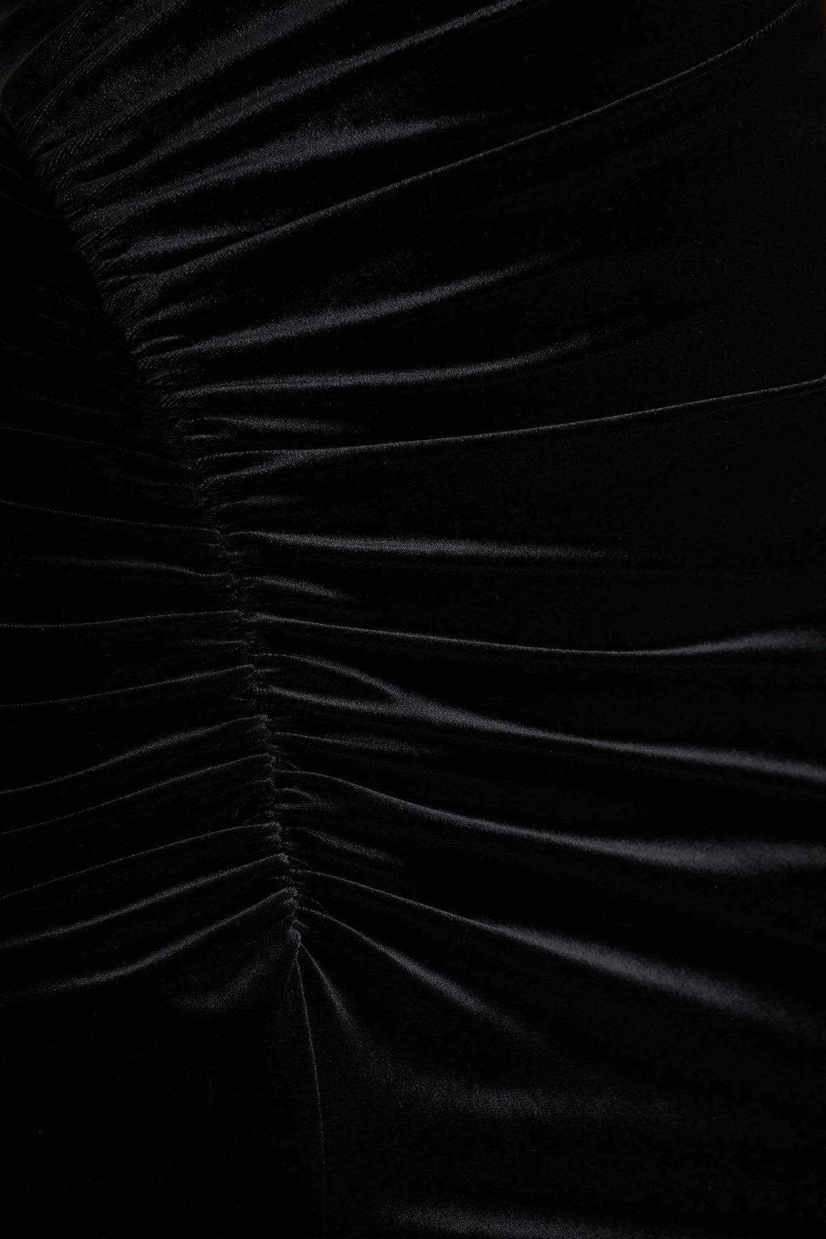 Camilla | Black Velvet Asymmetric-Neck Maxi Dress With Ruched Detailing