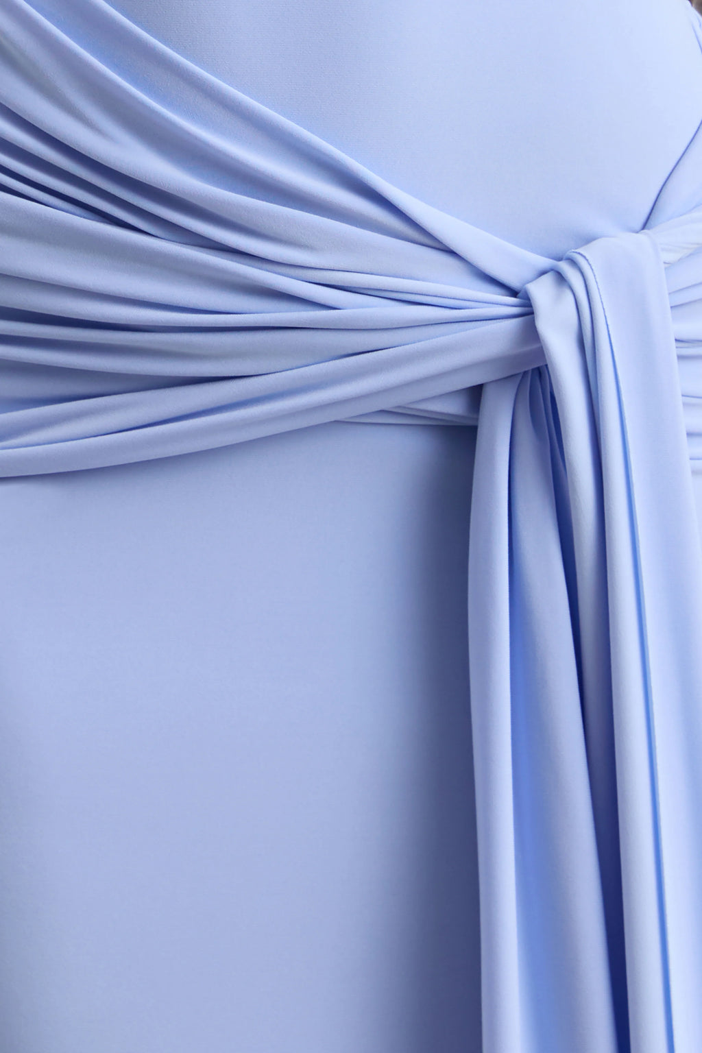 Lienna | Powder Blue Scoop-Neck Maxi Dress With Gathered-Detail And Sash