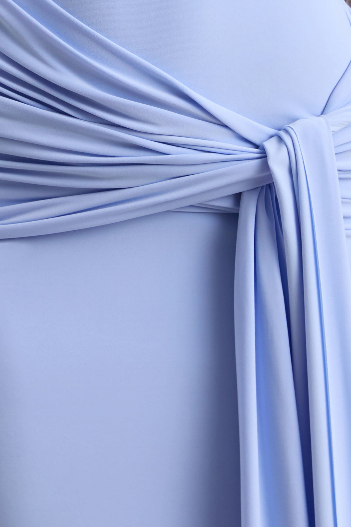 Lienna | Powder Blue Scoop-Neck Maxi Dress With Gathered-Detail And Sash