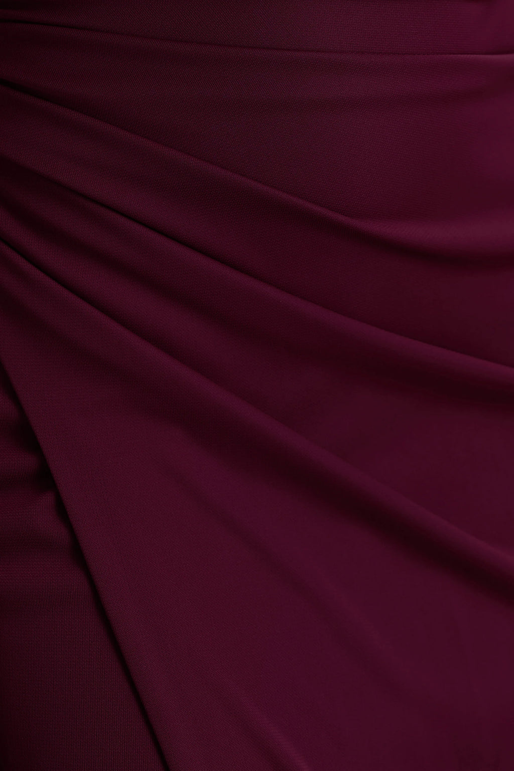 Lola | Burgundy Asymmetric-Neck Maxi Dress With Ruched Detailing And Front High-Split