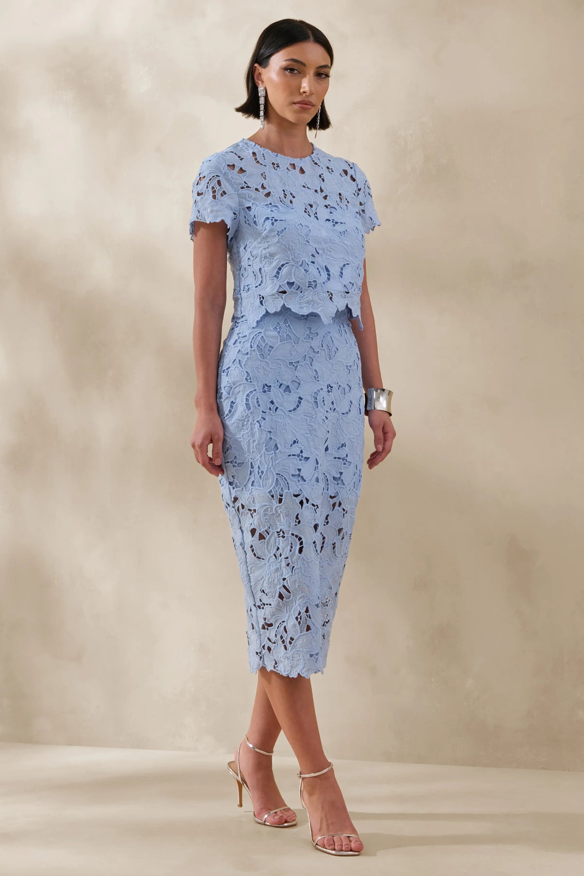 Aisling | Powder Blue Lace Midi-Skirt