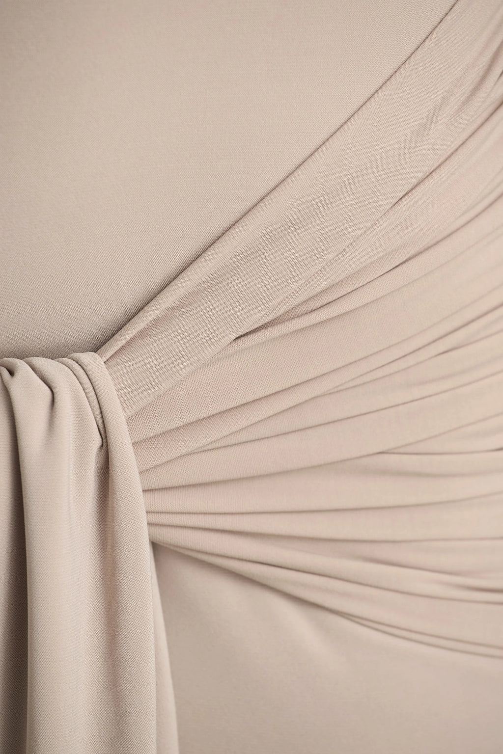 Myra | Champagne High-Neck Maxi Dress With Sash and Ruched Detailing