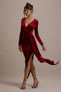 Arcadia | Berry Velvet Plunge-Neck Wrap Midi Dress