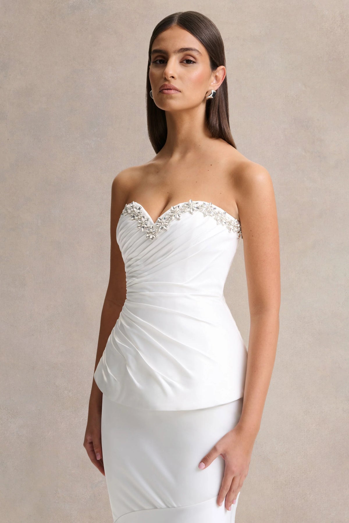 Ambria | White Satin Hand-Embellished Sweetheart-Neck Corset Top