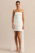 Sabrelle | White Bandeau-Neck Mini Dress With Draped-Detailing