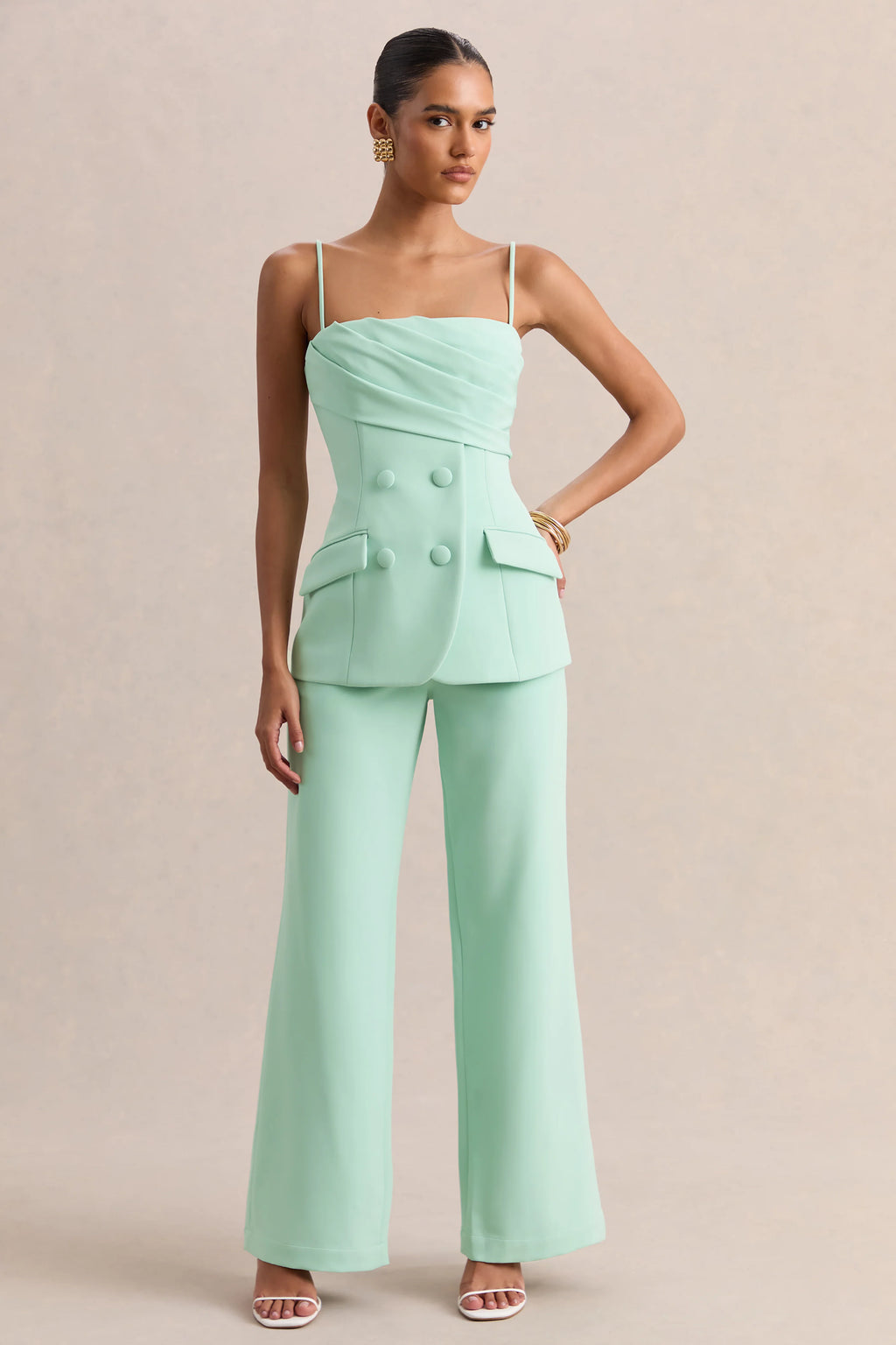Lunivra | Sage Square-Neck Tailored Top