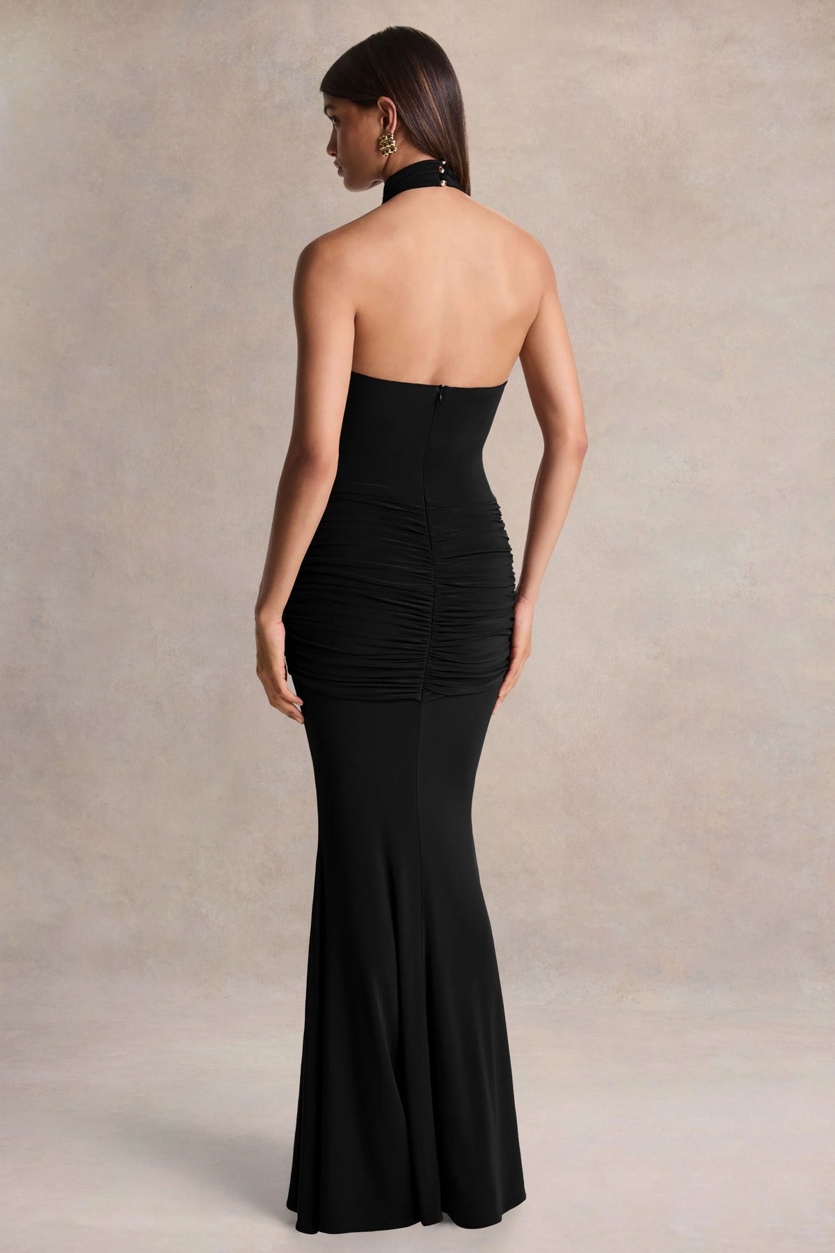 Hyla | Black High-Neck Maxi Dress With Sash-Detail