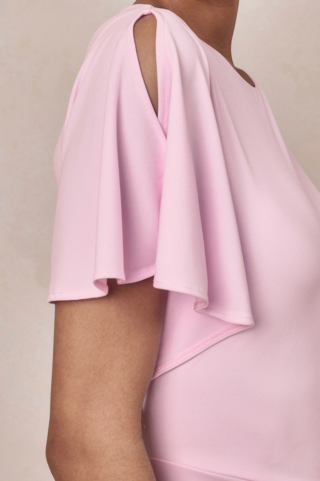 Grandeur | Pale Pink High-Neck Ruched Maxi Dress