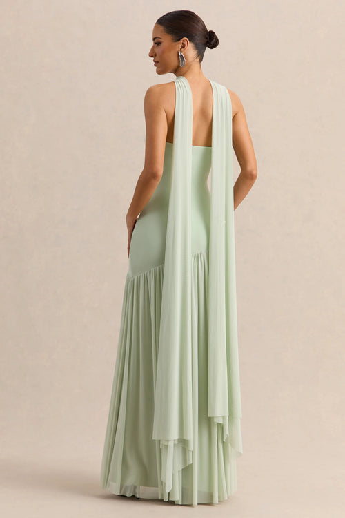 Bambi | Mint Bandeau Maxi Dress With Scarf-Detail