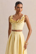 Caprielle | Lemon Scoop-Neck Crop-Top With Corsage Detailing