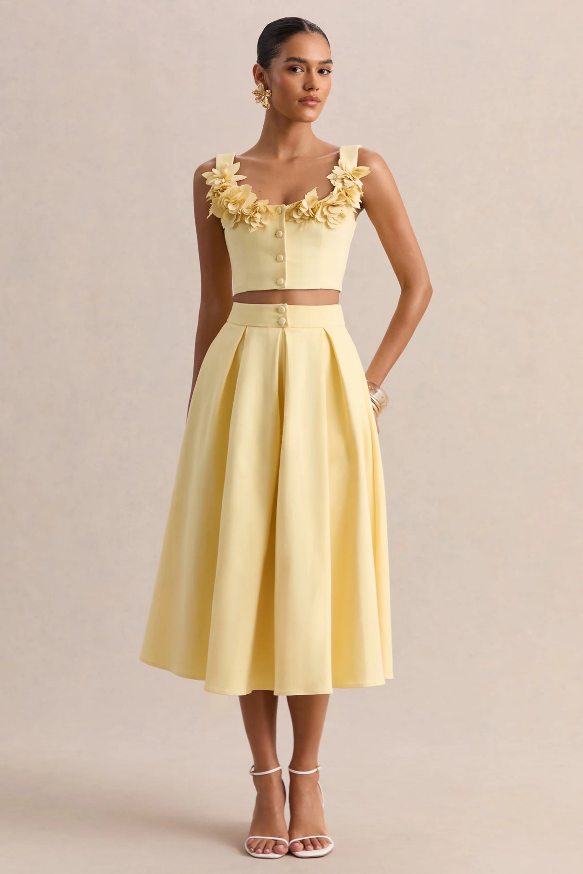 Caprielle | Lemon Scoop-Neck Crop-Top With Corsage Detailing