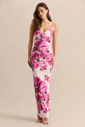 Luz | Pink Hibiscus Floral Print Strappy Maxi Dress