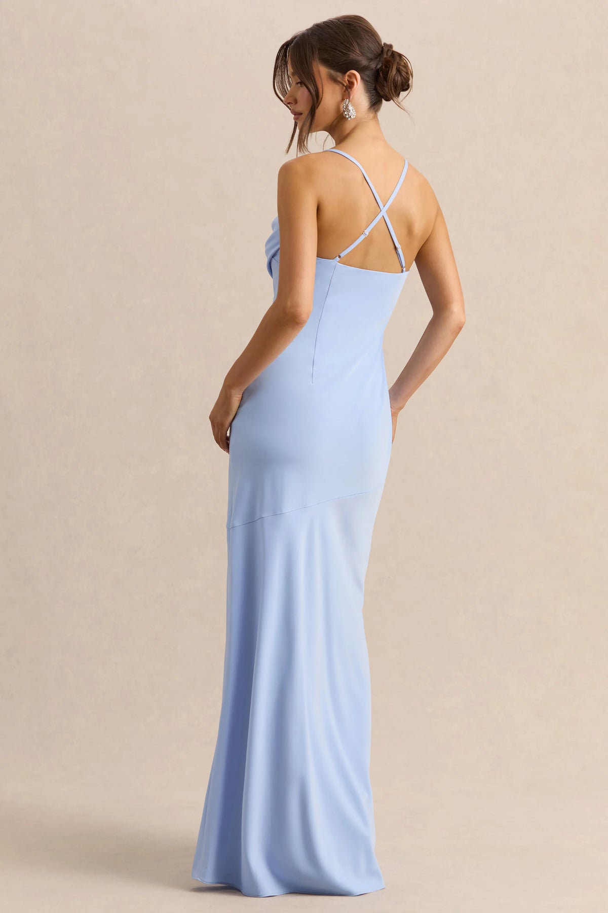Anarelle | Powder Blue Satin Cowl-Neck Maxi Dress