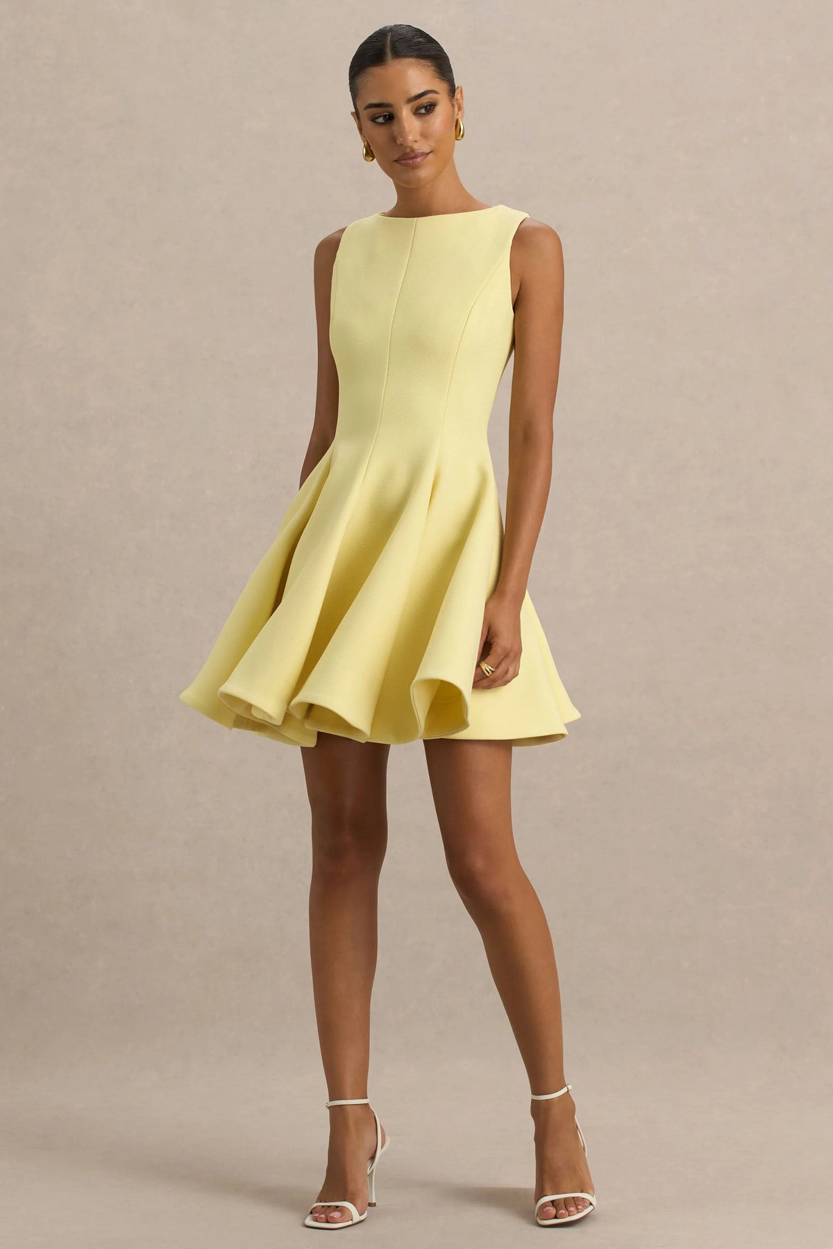 Gabrielle | Lemon Boat-Neck Skater Mini Dress