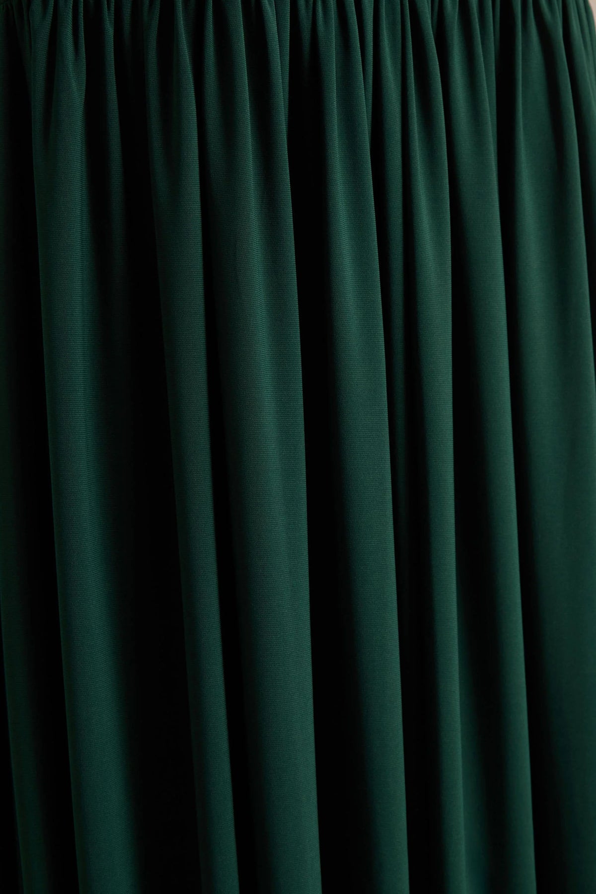 Kady | Dark Green Asymmetric-Neck Maxi Dress With Ruched Detailing