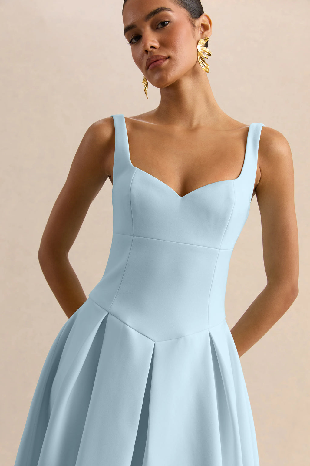 Greta | Powder-Blue Sweetheart-Neck Midi Dress