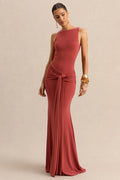Cherine | Rust Round-Neck Maxi Dress With Gathered-Detailing And Sash