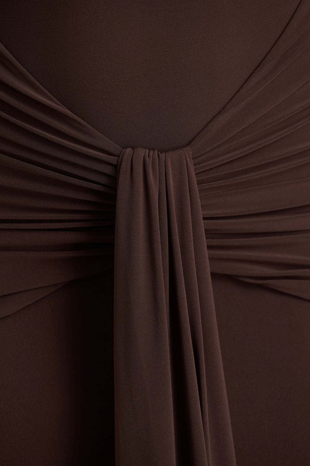 Saffie | Chocolate Extreme-Plunge Wrap Maxi Dress With Long-Sleeves And Ruched Detailing