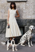 Fantasia | Cream Boat-Neck Midi Dress With Asymmetric Drop-Waist