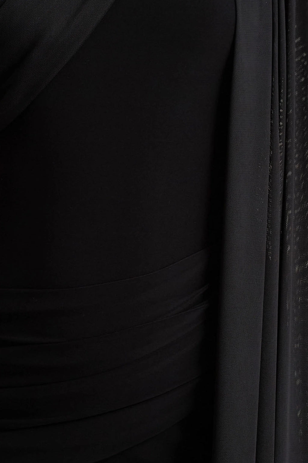 Brenda | Black Crew-Neck Maxi Dress With Mesh Cape And Sash