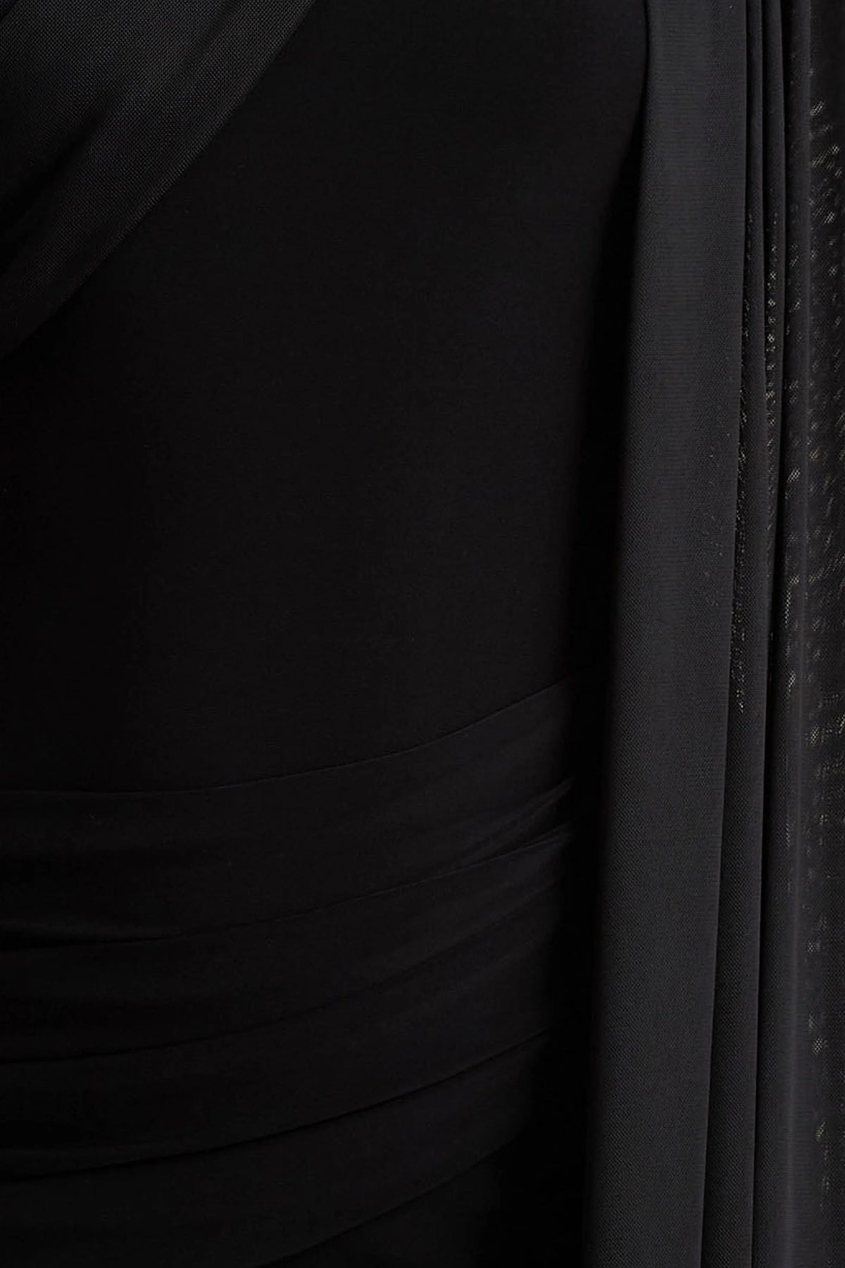 Brenda | Black Crew-Neck Maxi Dress With Mesh Cape And Sash