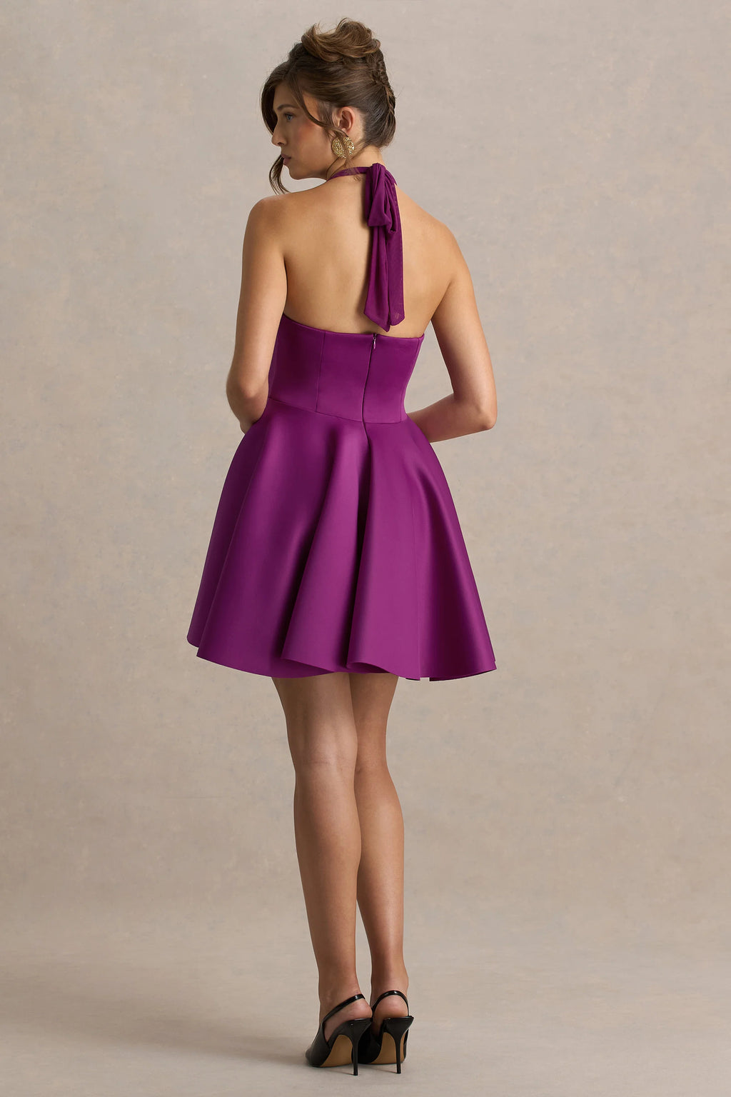 Peggy | Mulberry Halter-Neck Skater Mini Dress