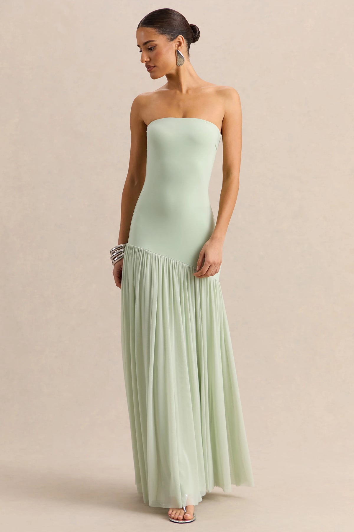 Bambi | Mint Bandeau Maxi Dress With Scarf-Detail