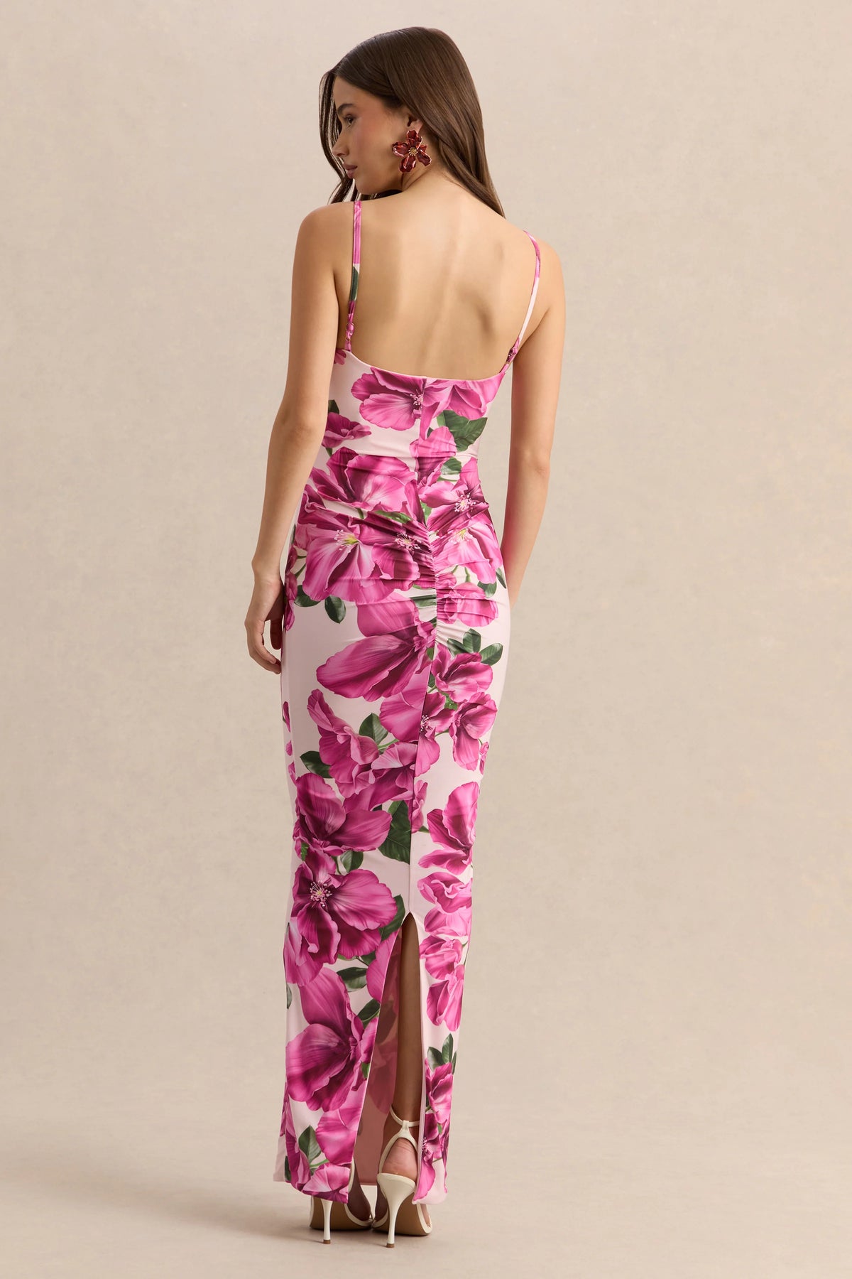 Luz | Pink Hibiscus Floral Print Strappy Maxi Dress