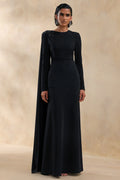 Reese | Black High-Neck Maxi Dress With Embellished Detail and Sash