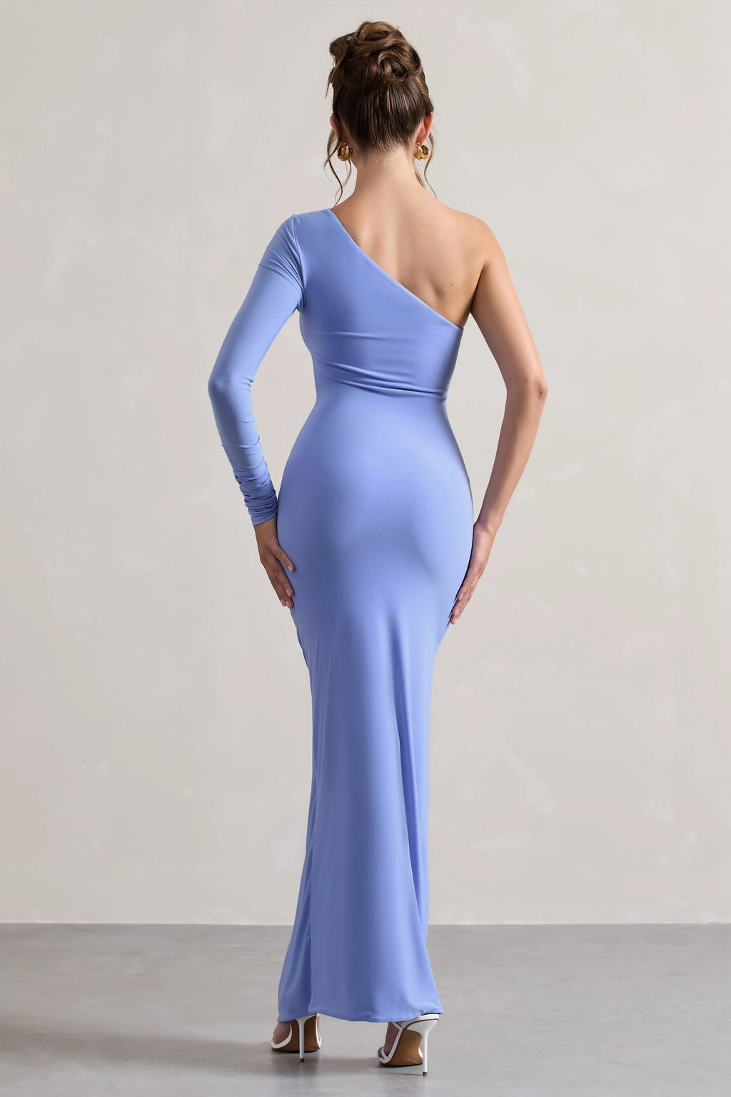 Anima | Pale Blue Asymmetric Ruched One-Sleeve Maxi Dress