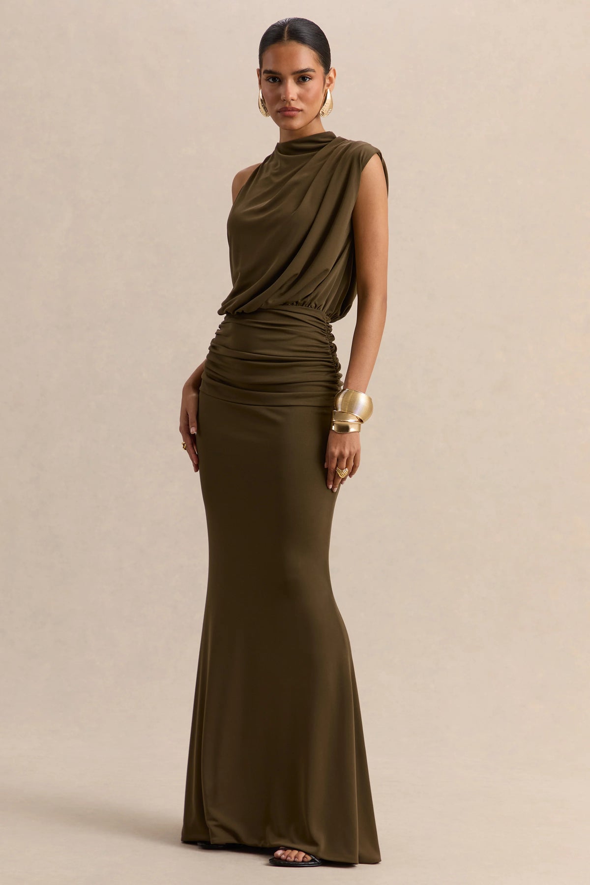 Umaira | Khaki High-Neck Maxi Dress