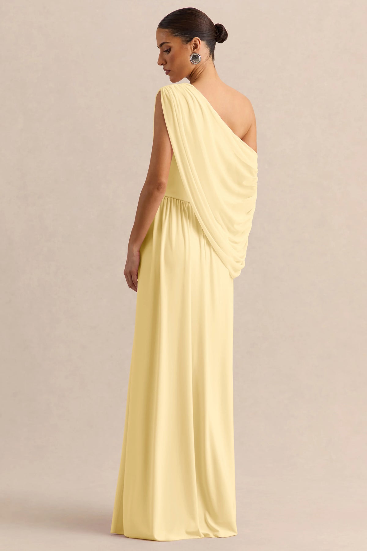 Sabianna | Lemon Asymmetric-Neck Maxi Dress With Draped Detailing