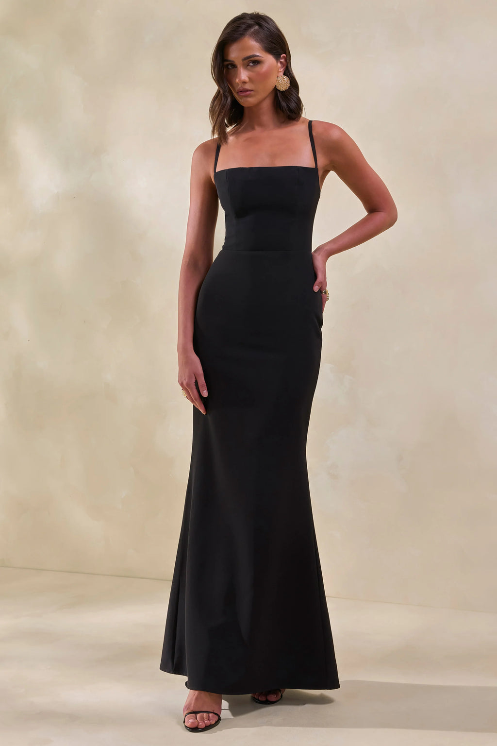 Zavira | Black Square-Neck Maxi Dress