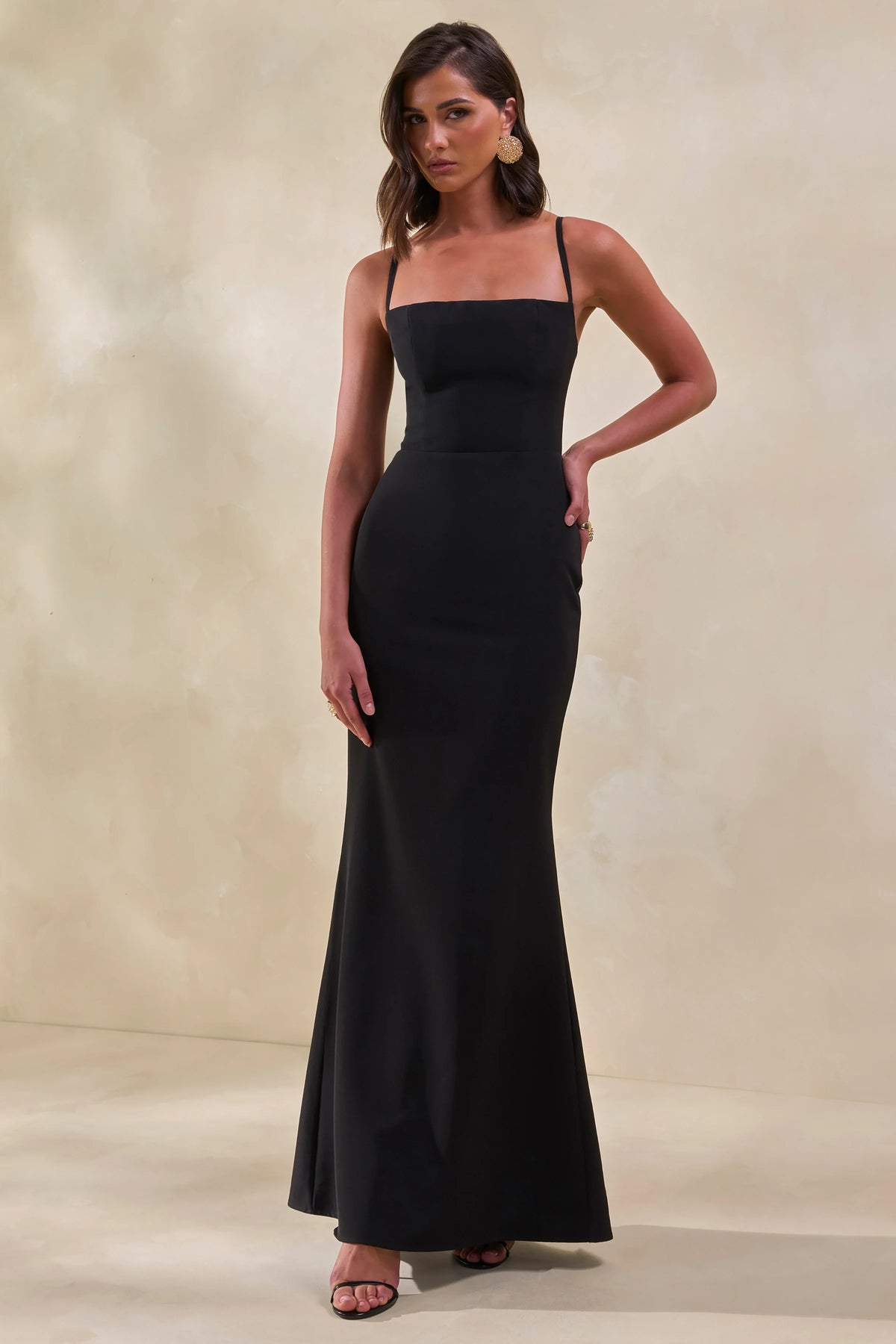 Zavira | Black Square-Neck Maxi Dress