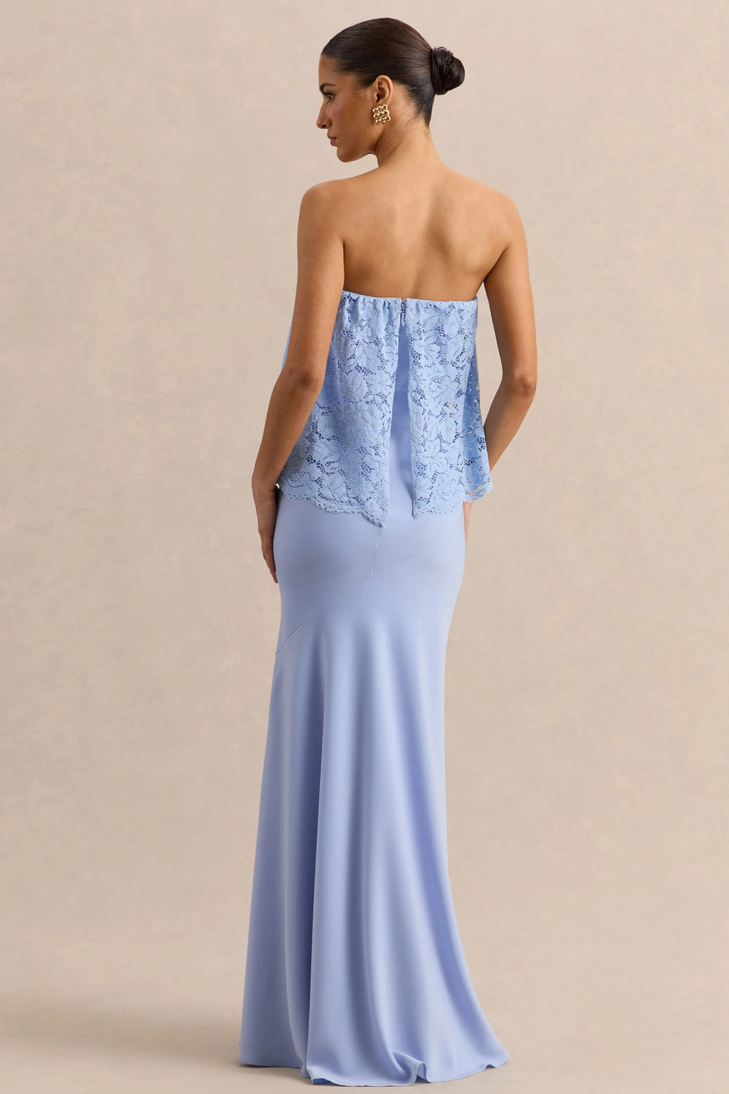 Clemency | Powder Blue Lace And Matte Satin Bandeau Maxi Dress