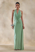 Rosina | Sage Halter-Neck Draped Maxi Dress With Sash