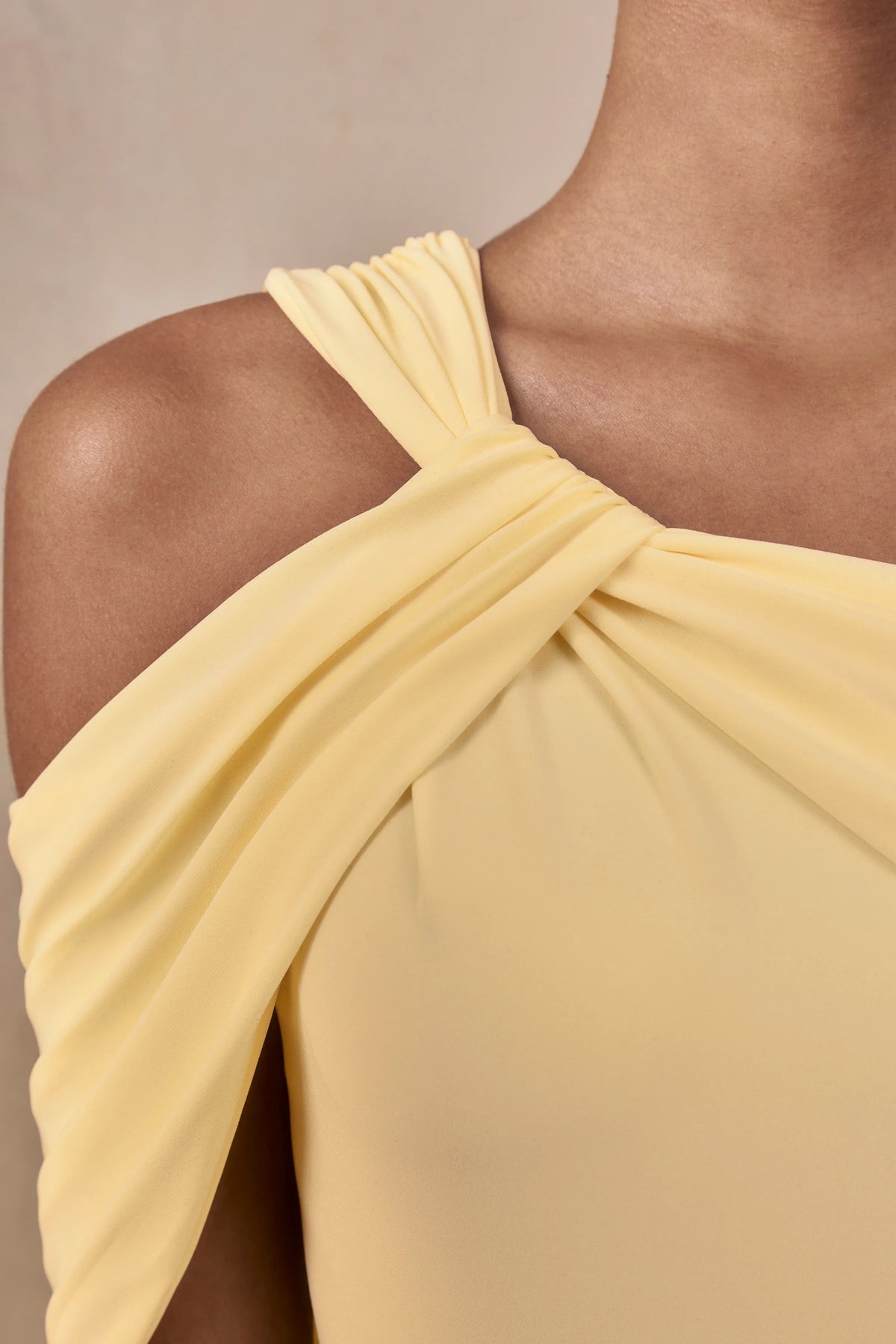 Nala | Lemon Asymmetric-Neck Maxi Dress With Gathered Detailing